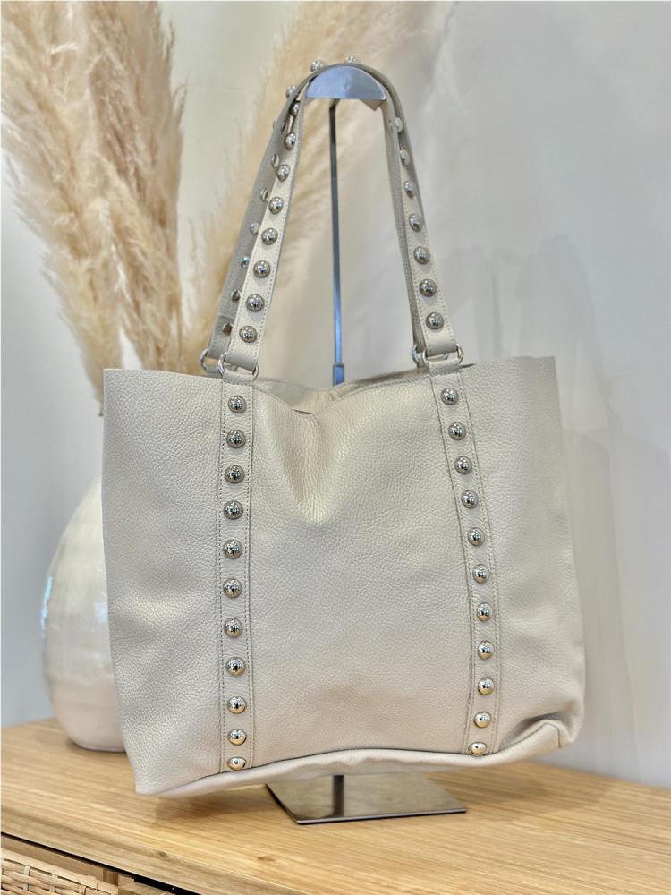 BOLSO SHOPPER TACHAS CREMA