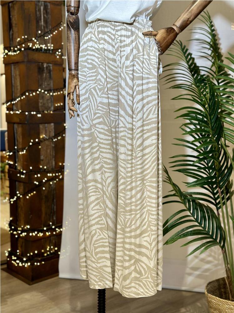 PANTALÓN RASO ESTAMPADO CREMA