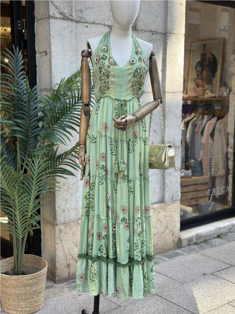 VESTIDO LARGO JOYA VERDE