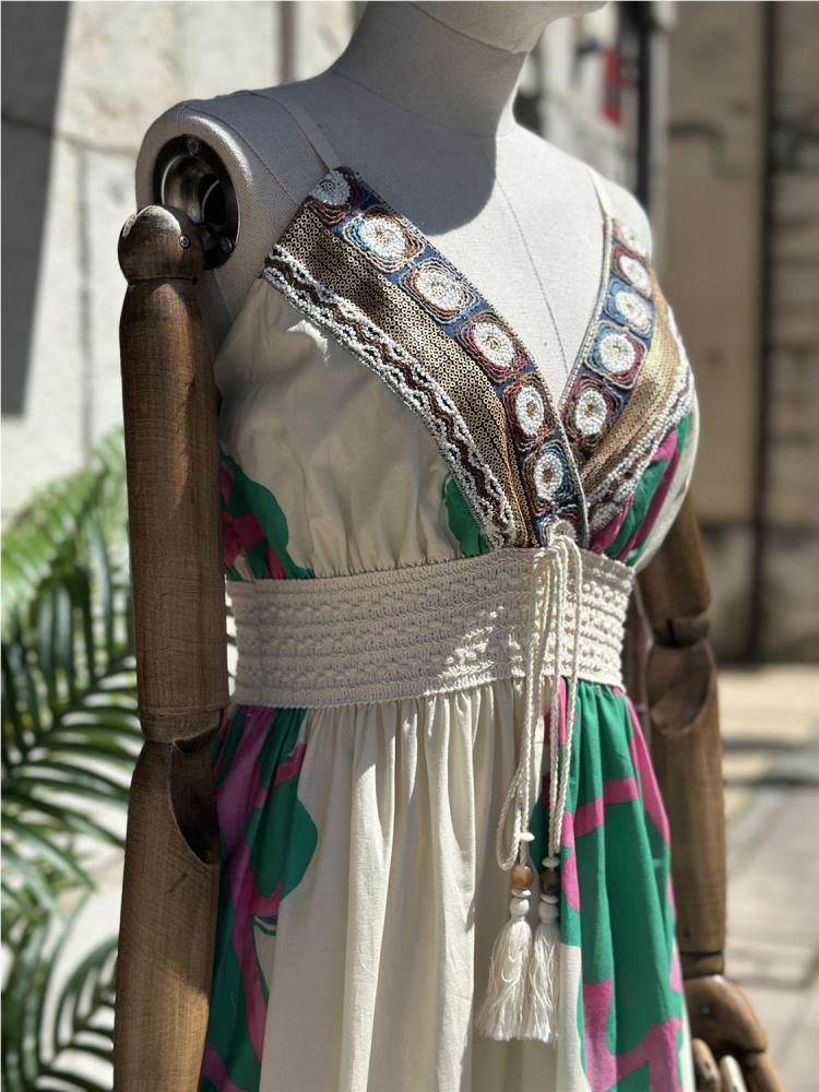 VESTIDO ABALORIOS REBECA BEIGE 2