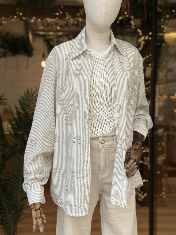 CAMISA RAYAS LINEN GRIS