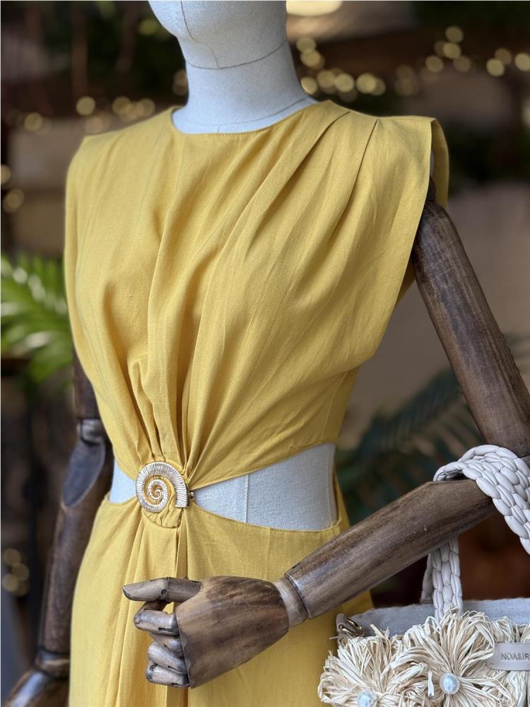 VESTIDO LARGO BISOU MOSTAZA 2
