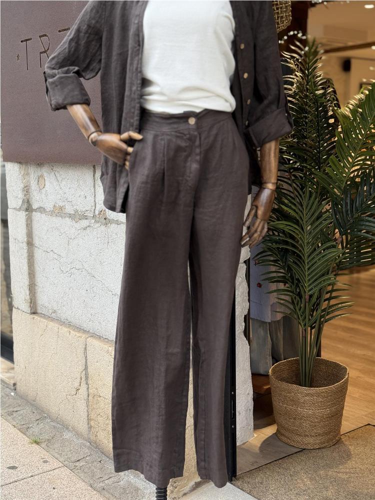 PANTALÓN LINO CLARA MARRON