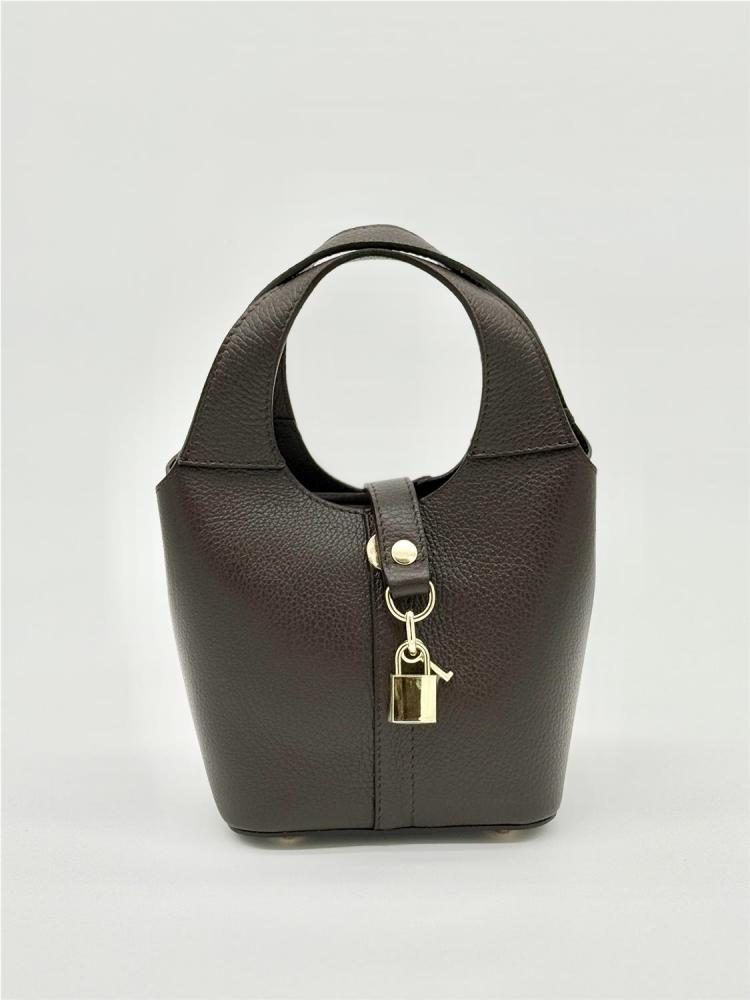 BOLSO PIEL CUBO MINI MARRON