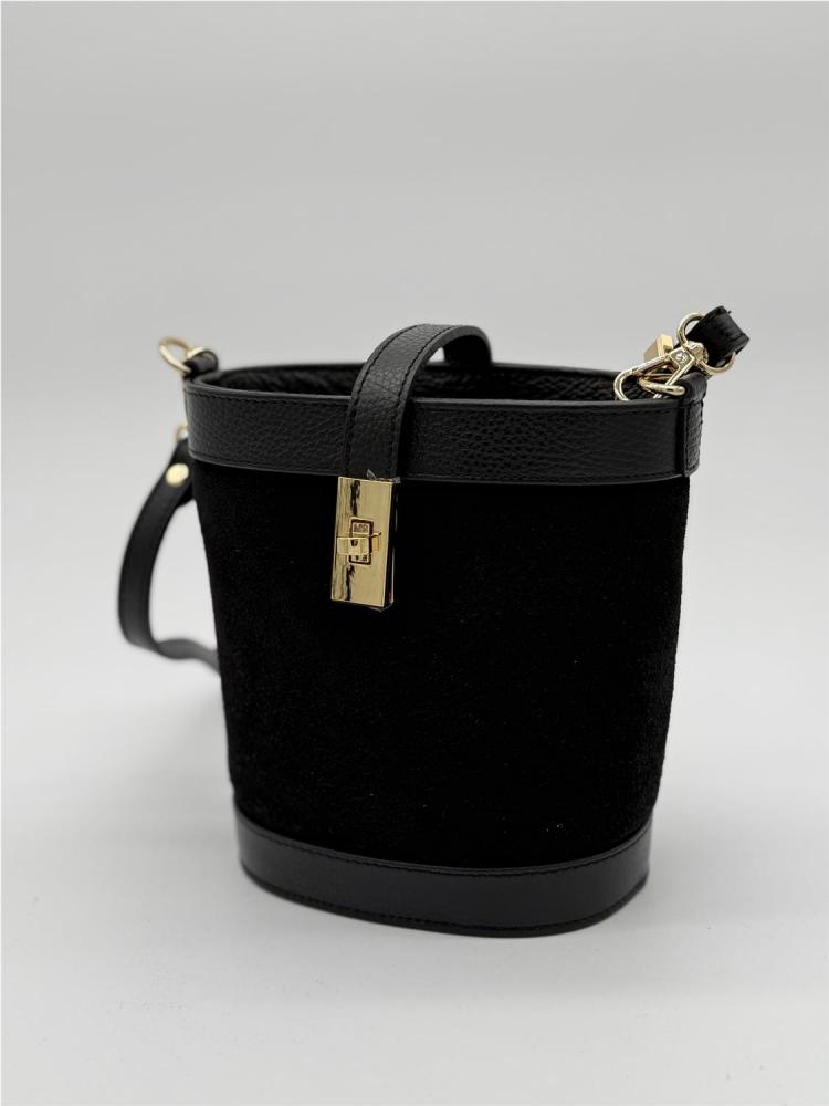BOLSO CUBO PIEL SERRAJE NEGRO