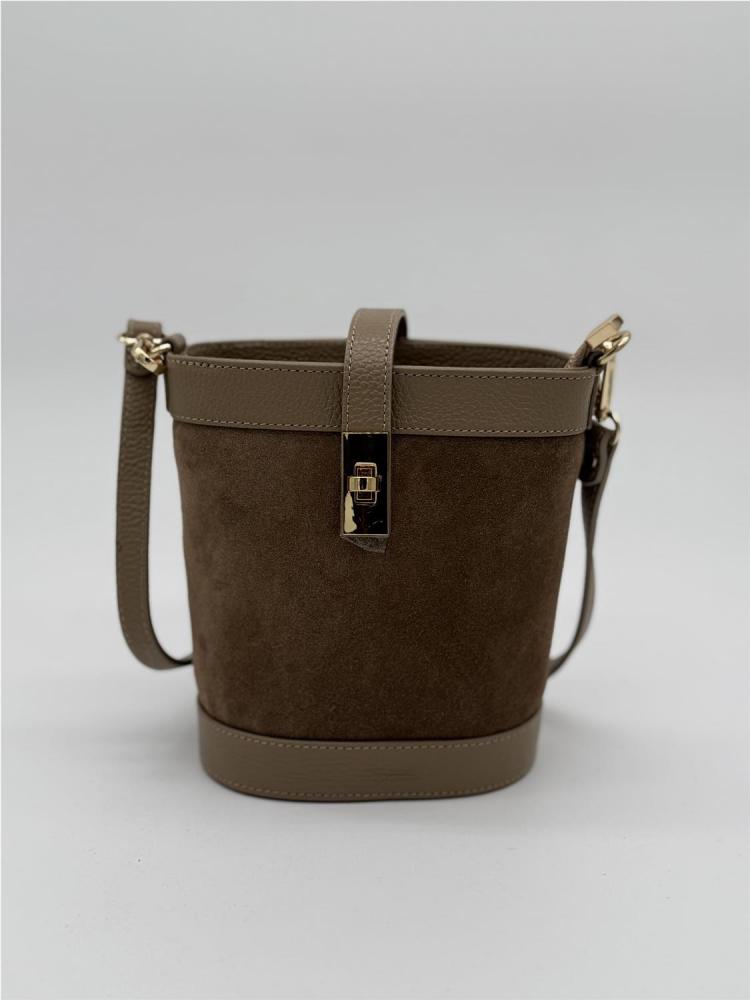BOLSO CUBO PIEL SERRAJE TAUPE