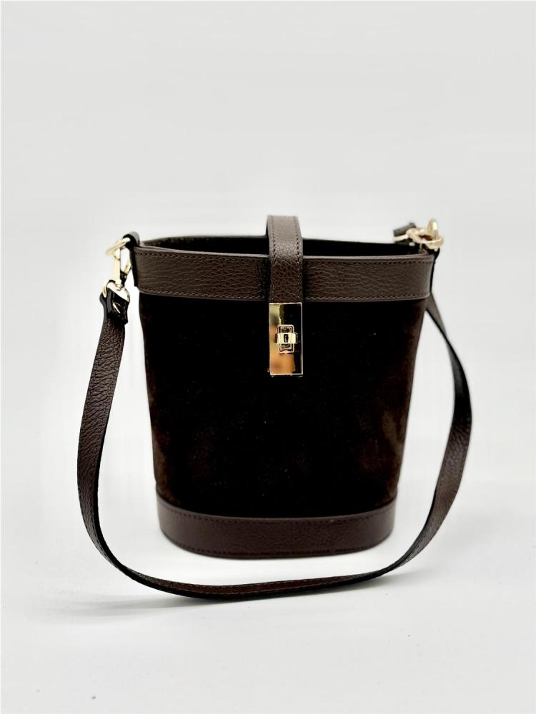 BOLSO CUBO PIEL SERRAJE MARRON