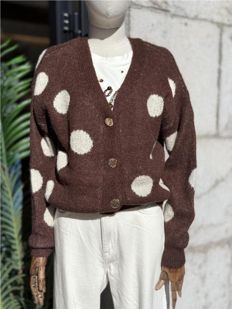 CHAQUETA PUNTO LUNARES MARRON