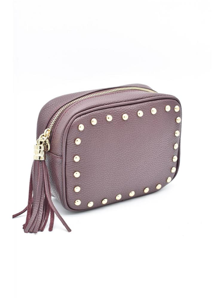 BOLSO PIEL TACHAS FLECOS VINO
