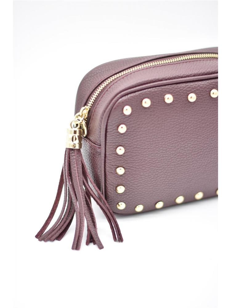 BOLSO PIEL TACHAS FLECOS VINO 2