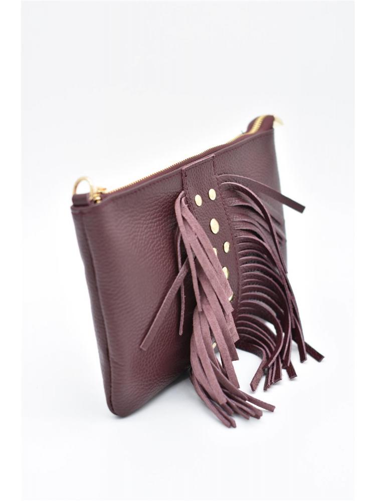 BOLSO PIEL FLECOS BURDE