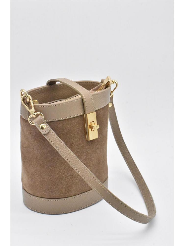 BOLSO CUBO PIEL SERRAJE TAUPE