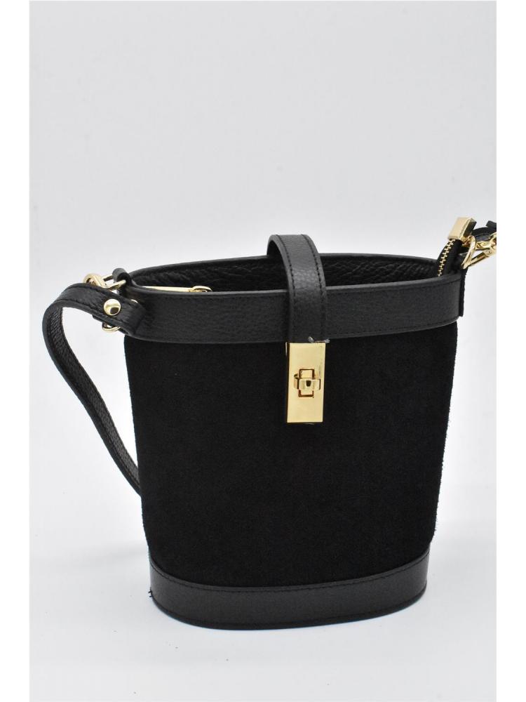 BOLSO CUBO PIEL SERRAJE NEGRO