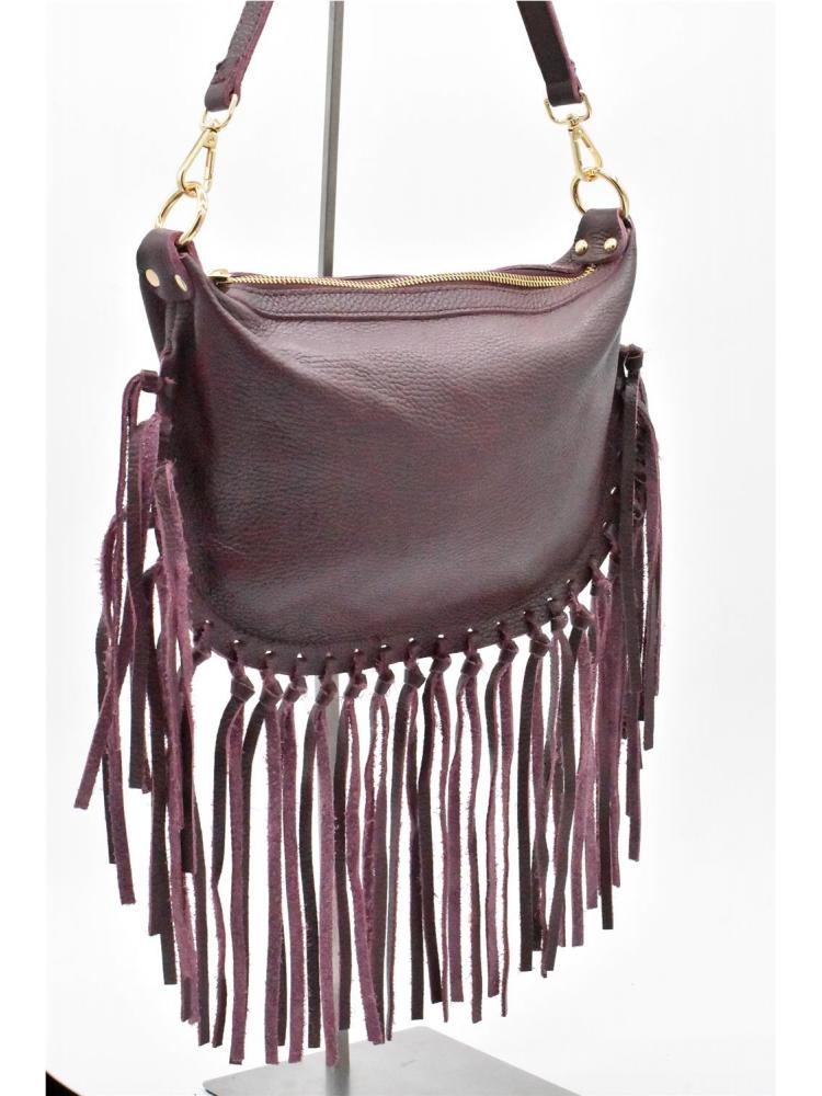 BOLSO PIEL FLECOS BURDE