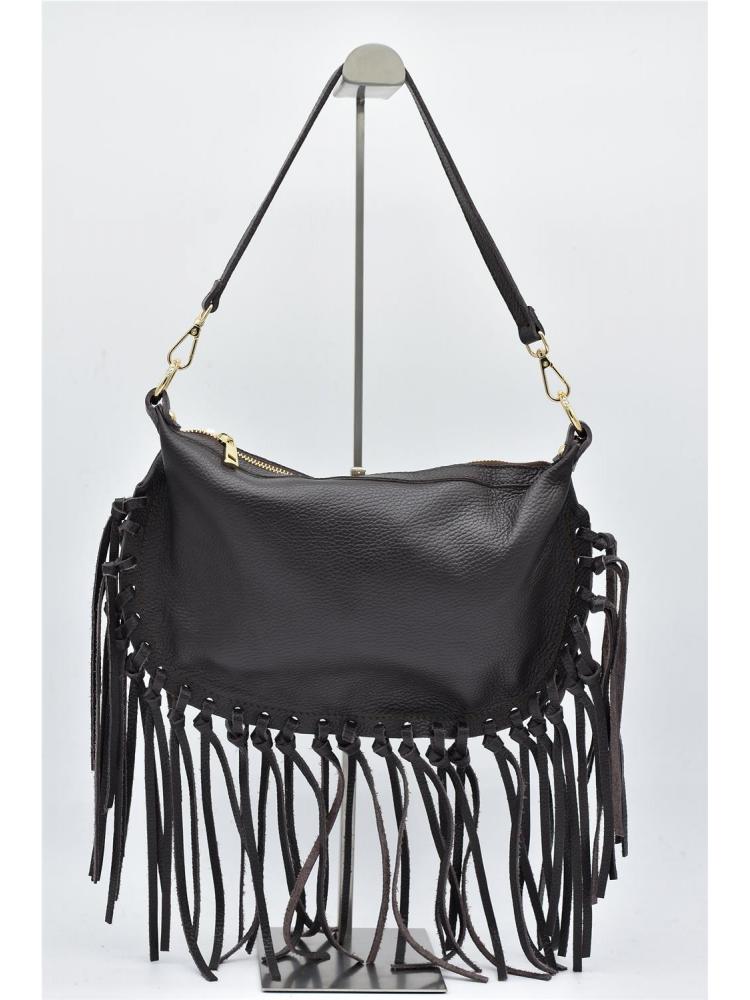 BOLSO PIEL FLECOS MARRON