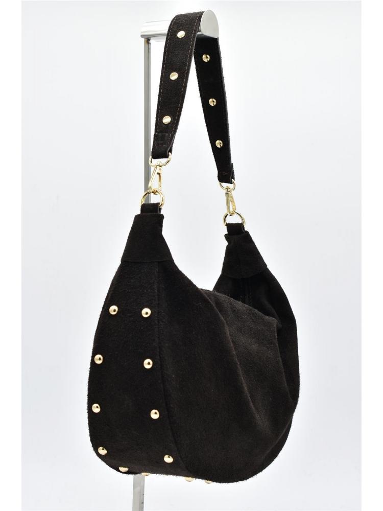BOLSO PIEL LUNA TACHAS MARRON