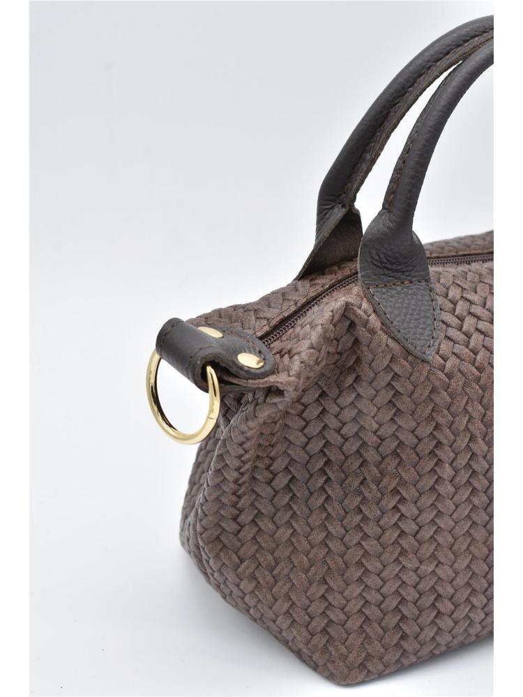 BOLSO PIEL TRENZADA MARRON