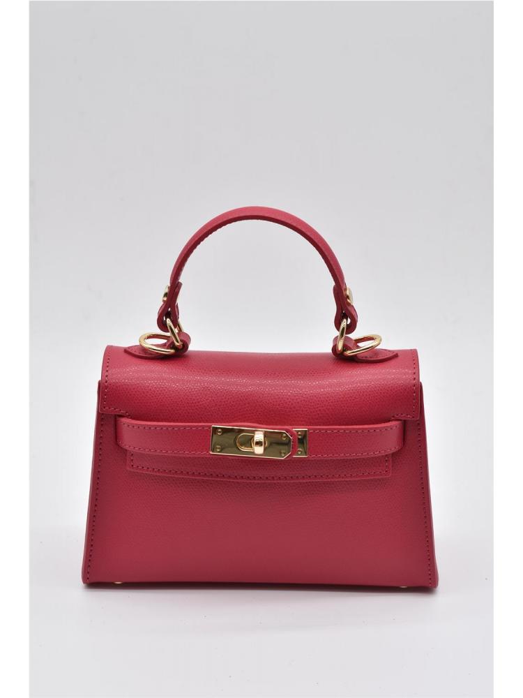 BOLSO PIEL ASA ROSA FUCSIA