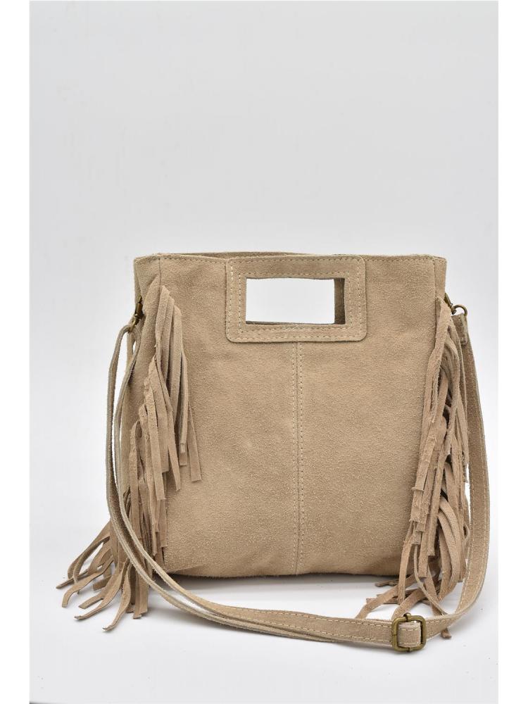 BOLSO PIEL FLECOS CREMA