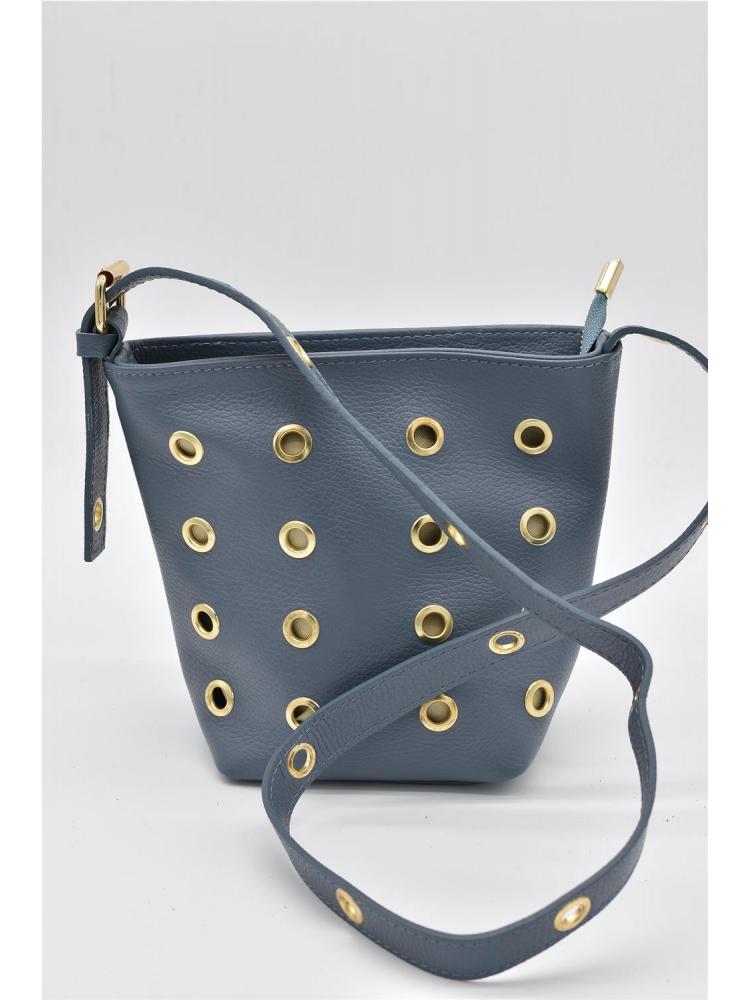 BOLSO PIEL TACHAS AZUL CLARO