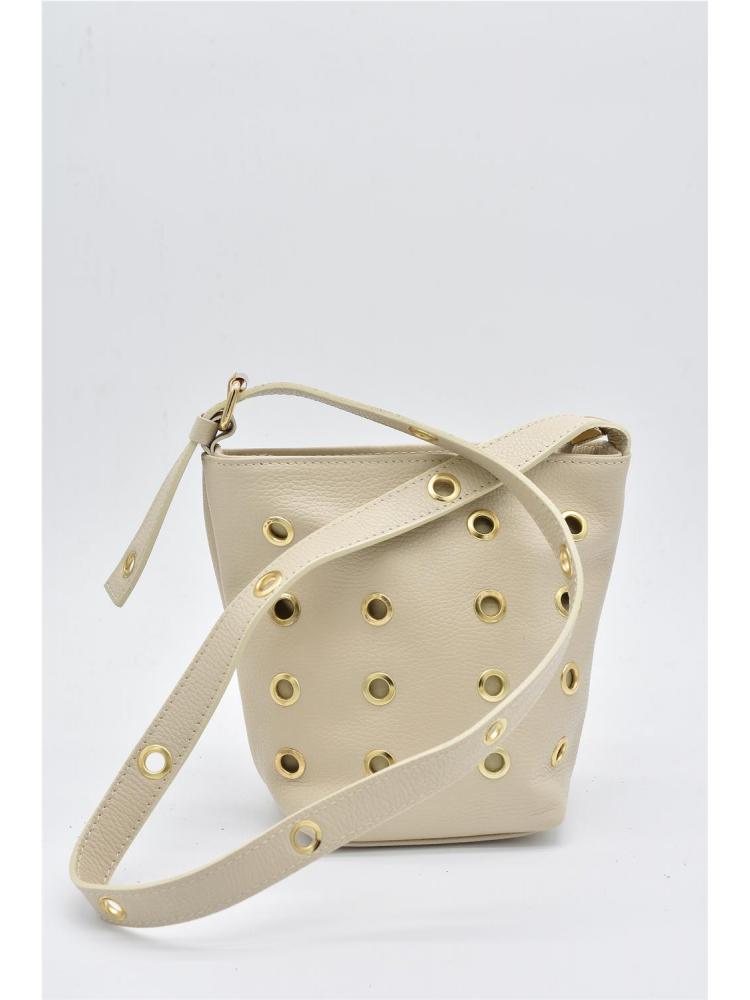 BOLSO PIEL TACHAS CREMA