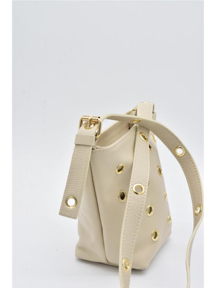 BOLSO PIEL TACHAS CREMA 2