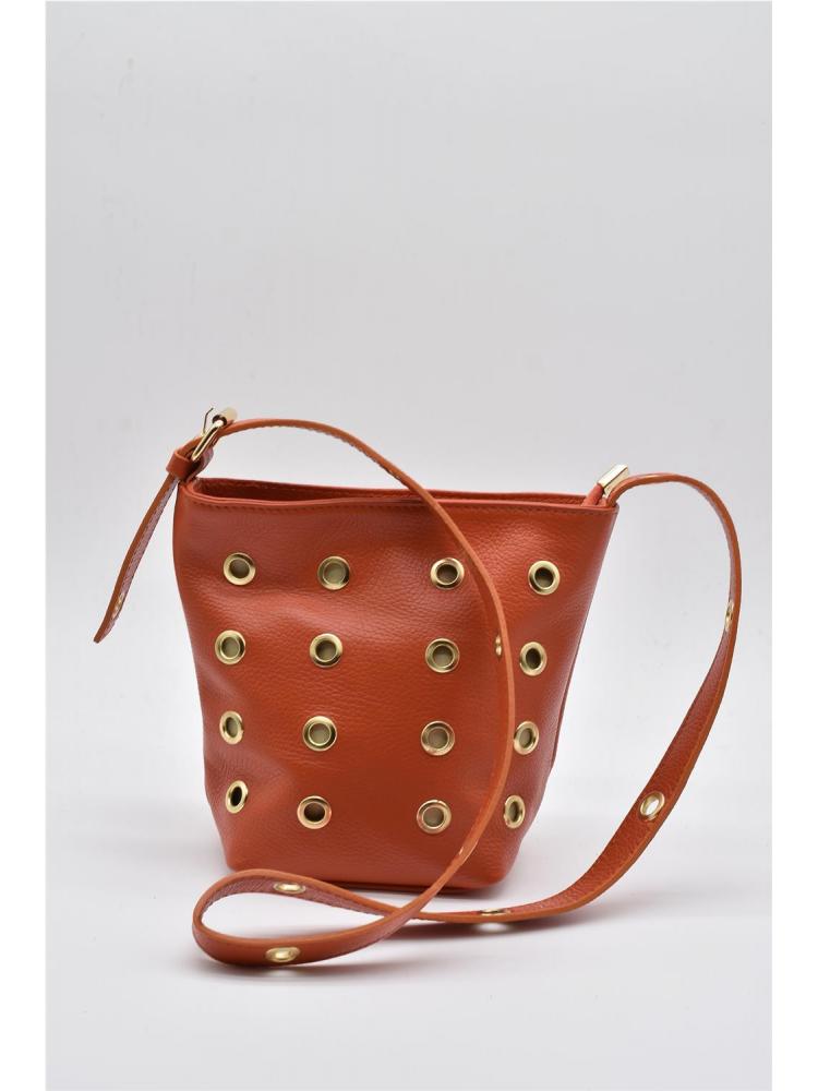 BOLSO PIEL TACHAS NARANJA