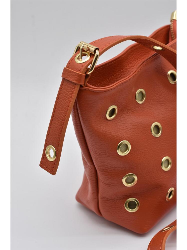 BOLSO PIEL TACHAS NARANJA 2